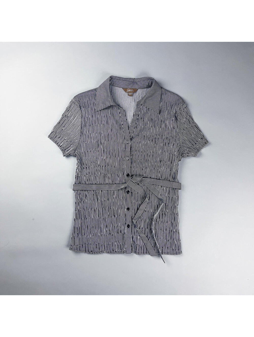 Y2K Short Sleeve Button-Up Blouse with Tie Waist